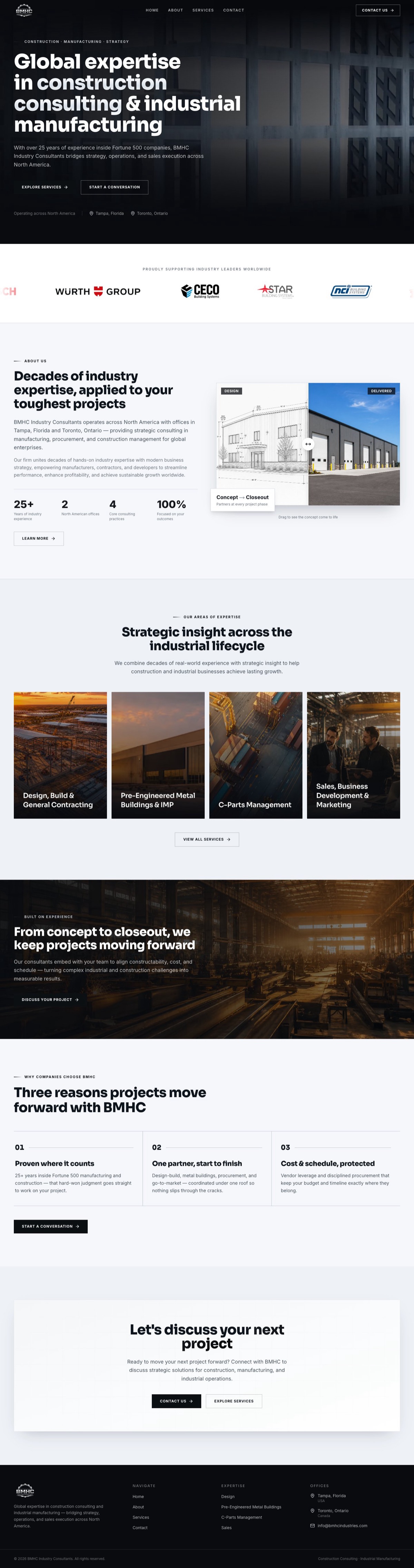 BMHC Industries website, desktop
