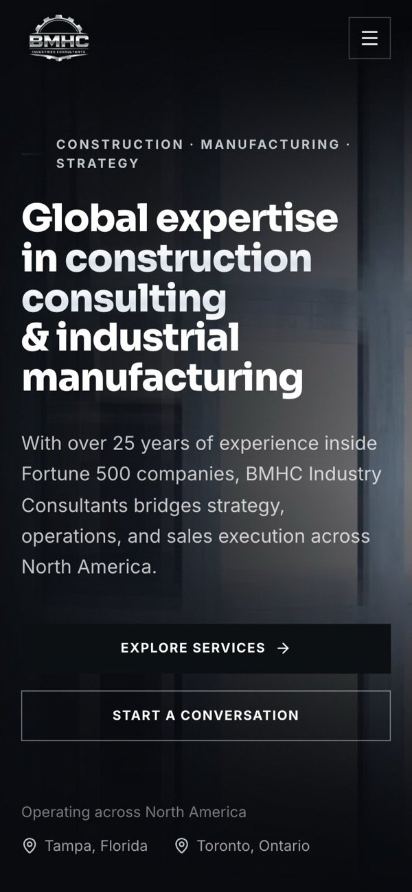 BMHC Industries website on mobile