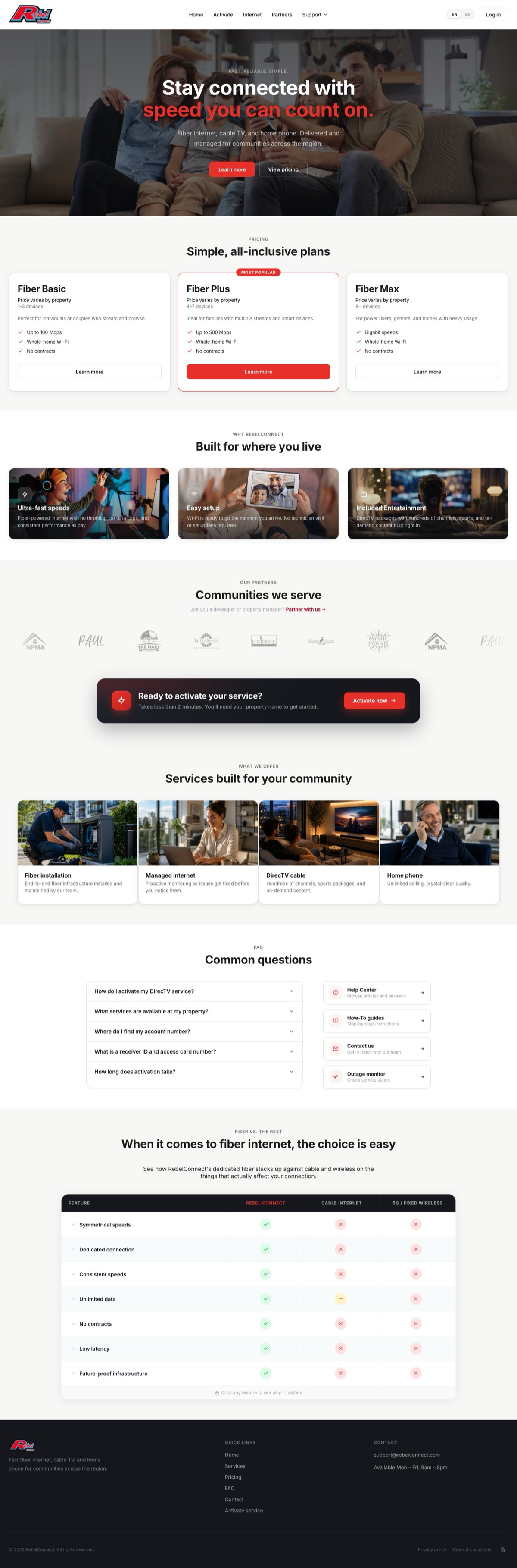 RebelConnect website, desktop