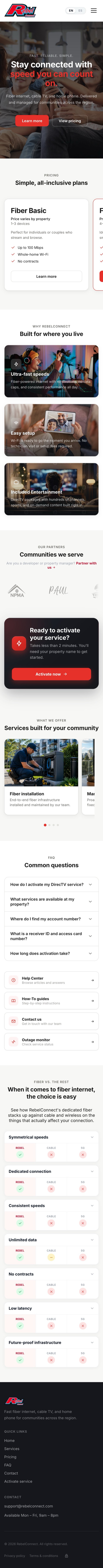 RebelConnect website, mobile